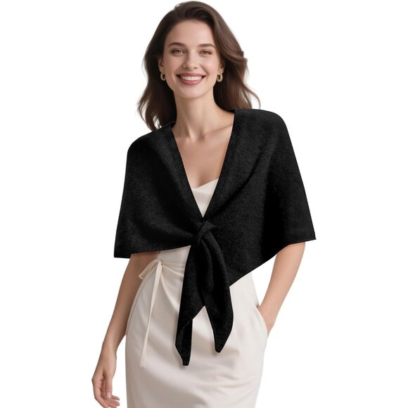 Accessories - Versatile Women's Poncho Shawl - Black Pashmina Blend for All Occasions